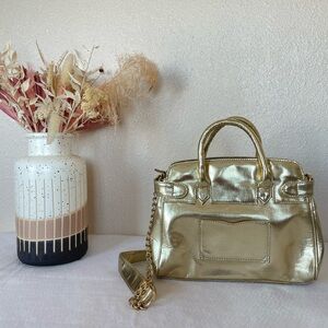 JustFab Gold Metallic Satchel Bag | Chain Crossbody & Top Handle Purse